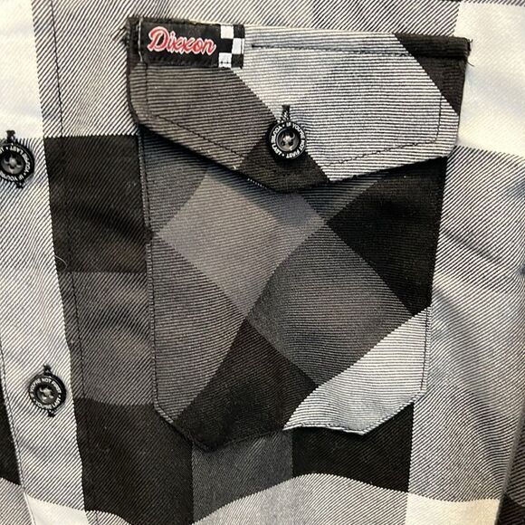 Mens Dixxon Flannel Co Finish Line D Tech gray black white plaid button shirt - Picture 3 of 11